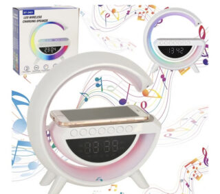 Trådløs Oplader / FM Radio / Højttaler / Ur / Alarm med LED Lys